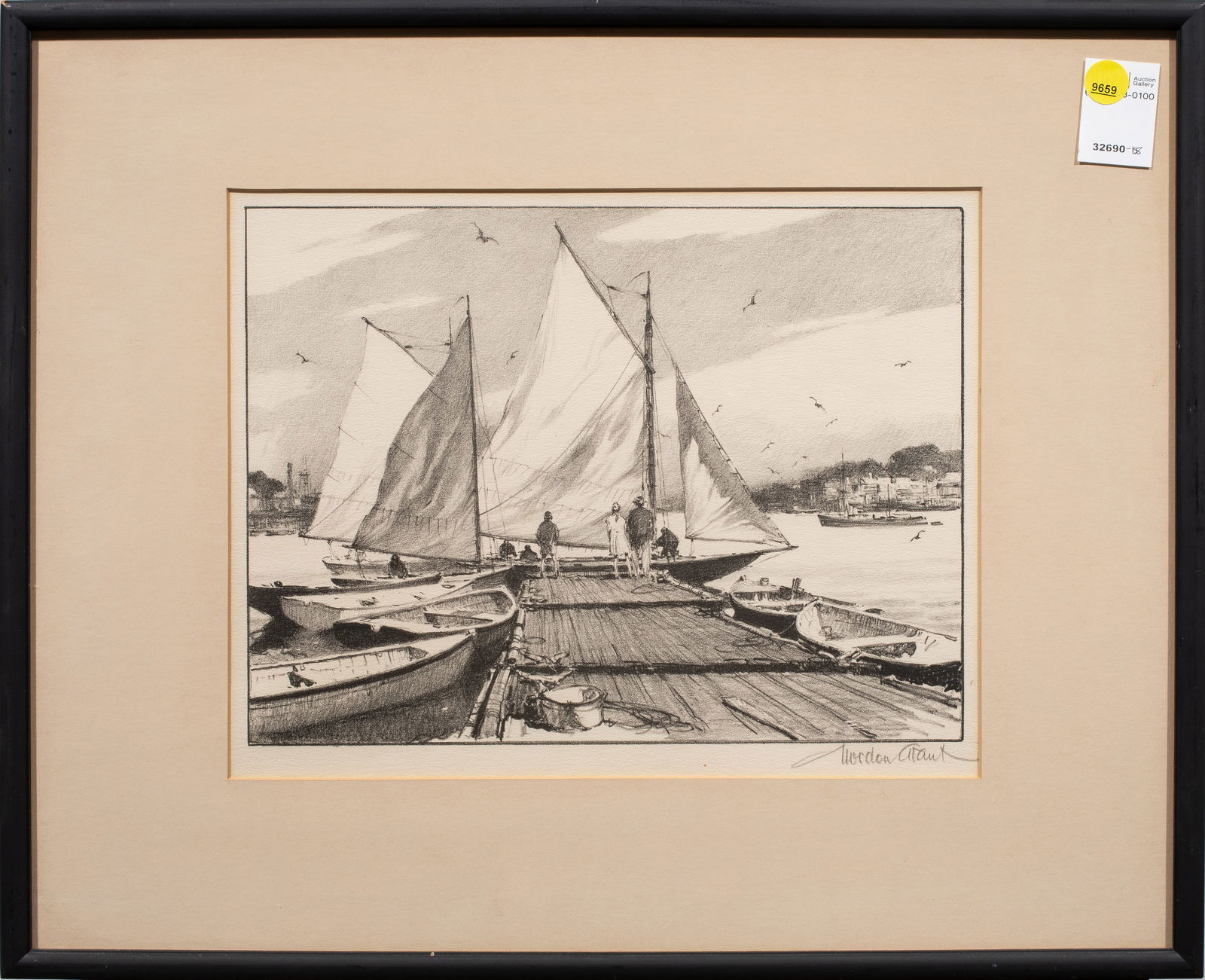 Print, Gordon Grant: Gordon Grant (American, 1875-1962), Sailing Dock, lithograph, pencil signed lower right, overall (with frame): 16.5"h x 20.25"w