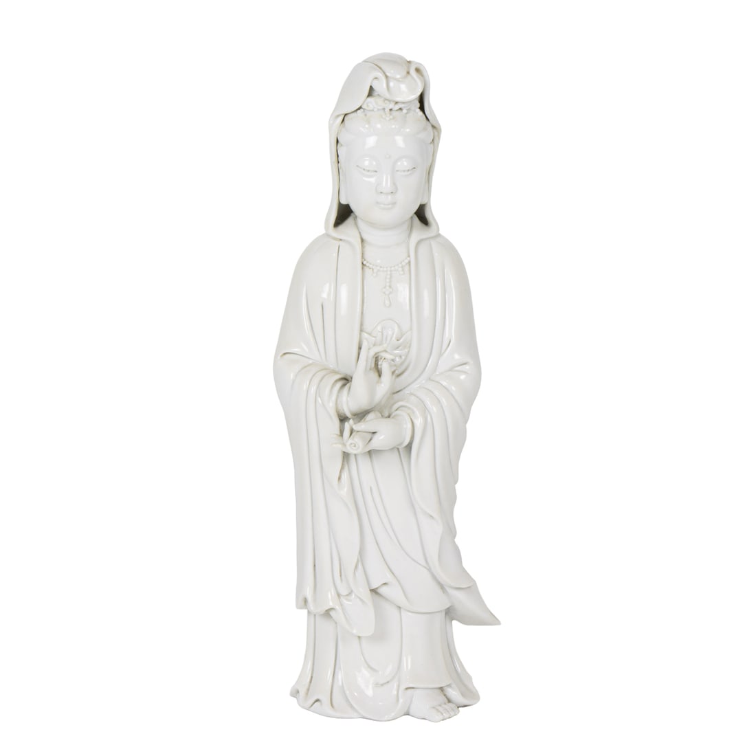 A Chinese Dehua standing figure of Guanyin: A Chinese Dehua standing figure of Guanyin. 20th century, 11" high.