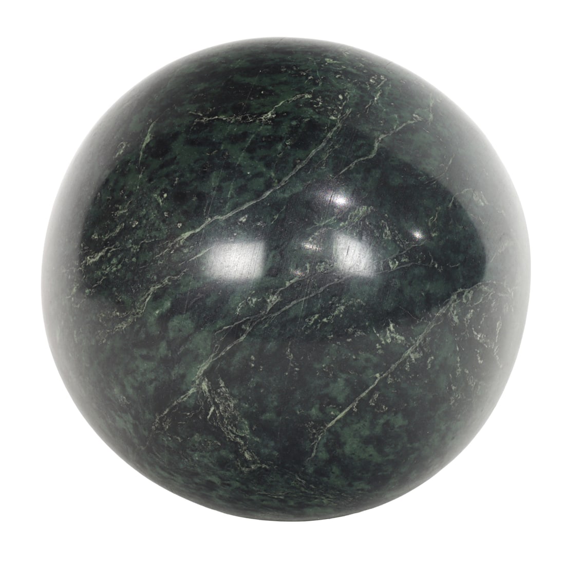 A Chinese green jade sphere: A Chinese green jade sphere. 20th century, 4.625" high.