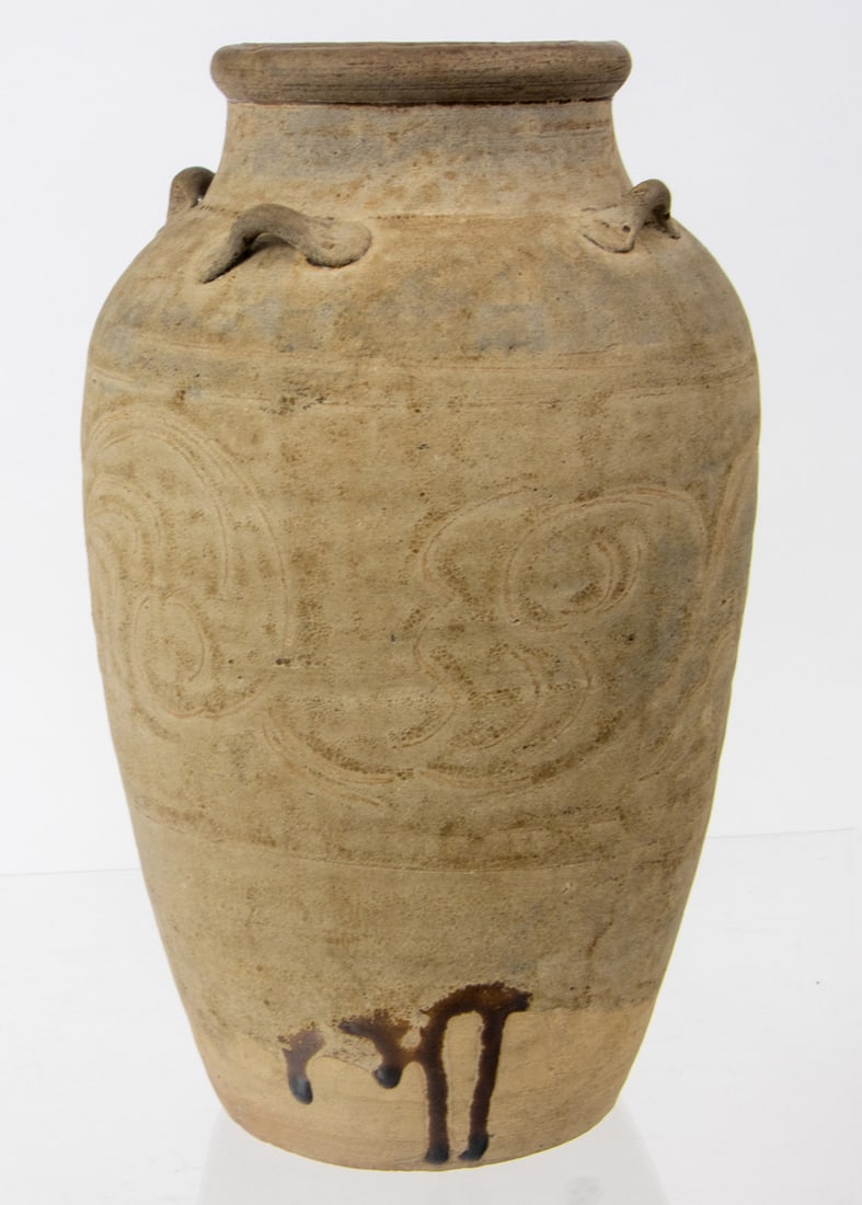A Chinese buff stoneware amphora vase: A Chinese buff stoneware amphora vase. Song dynasty, 9.25" high.