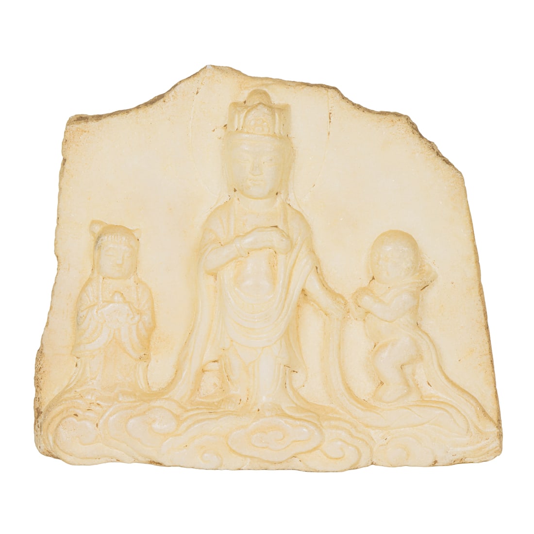 A Chinese marble buddhist triad: A Chinese marble buddhist triad. Northern Qi style, 5.75" high.