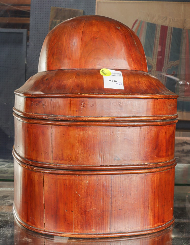 A Chinese two-tiered wood box: A Chinese two-tiered wood box. Republic period, 14.5" high.