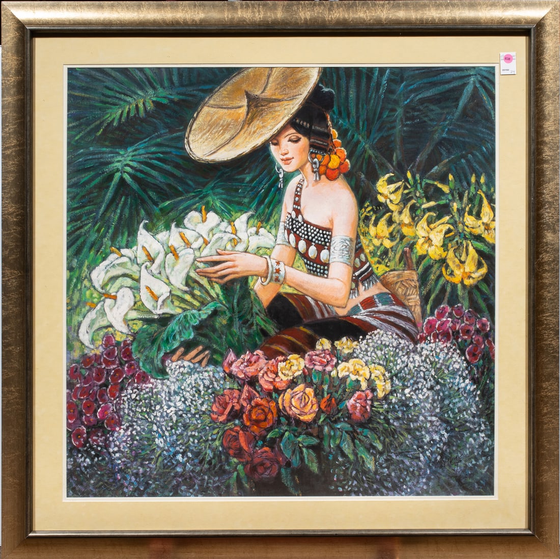 Yang Dehua (1940-2002) - The Flower Market of Southeast Asia: Yang Dehua (1940-2002) - The Flower Market of Southeast Asia. Acrylic on paper, signed and dated 200 on the lower right, framed and glazed, 34"h x 34"w.