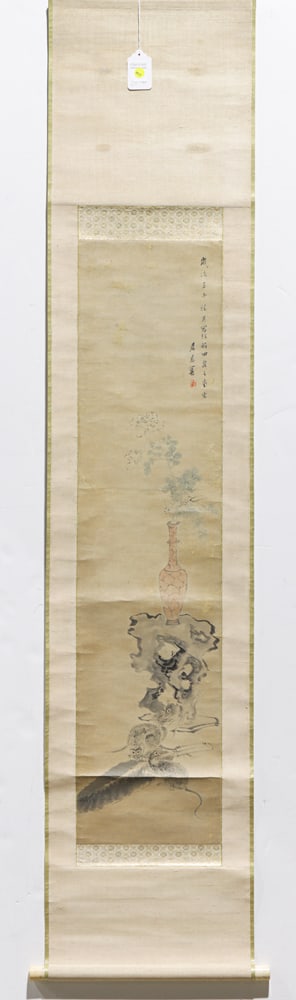 Japanese school - Rats: Japanese school - Rats. Hanging scroll, ink and color on paper, signed, sealed, 43.5"h x 10.5"w.