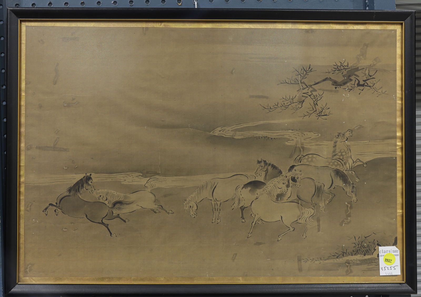 Japanese school - Horses: Japanese school - Horses. Ink and color on silk, framed and glazed, 15.75"h x 23.25"w.