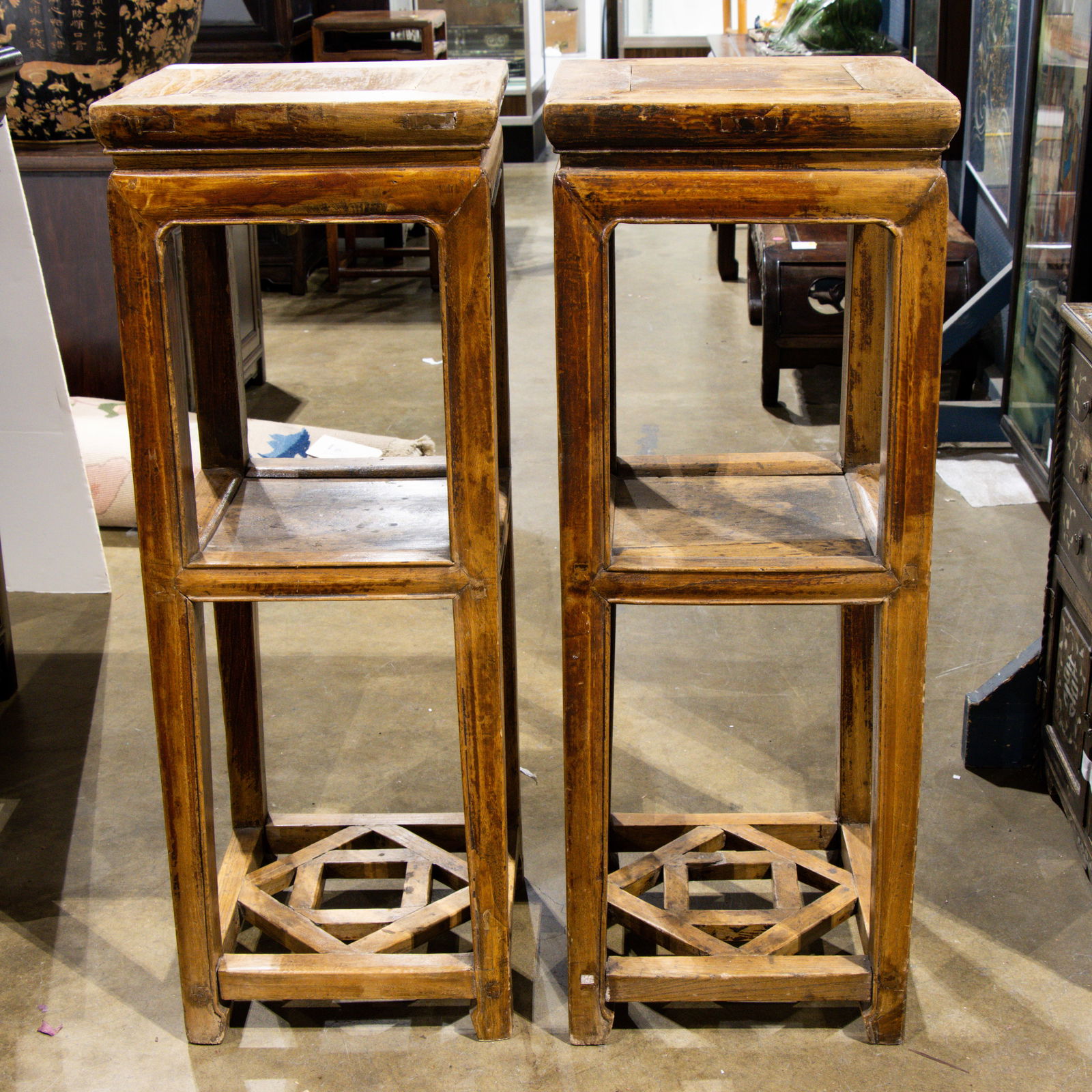 A pair of Chinese elm wood side tables (1 of 1)