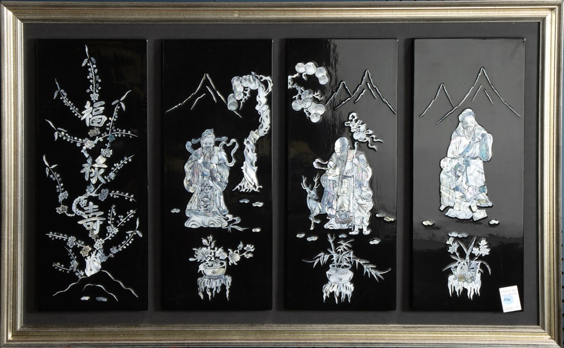 A Chinese black lacquered and mother of pearl inlaid panels (1 of 1)