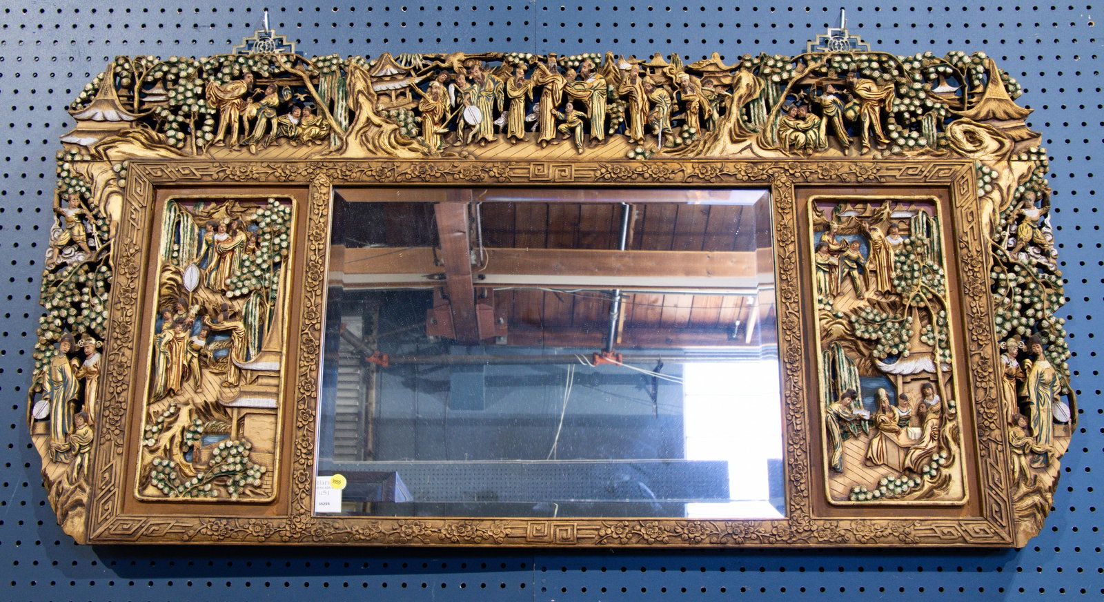 A Chinese painted wood mirror frame and mirror (1 of 1)