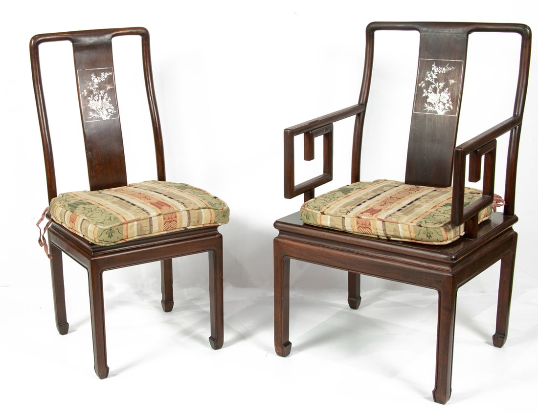 (lot of 7) Chinese mother-of-pearl inlaid rosewood chairs: (lot of 7) Chinese mother-of-pearl inlaid rosewood chairs. Republic period, 38"h x 21"w x 19"d.