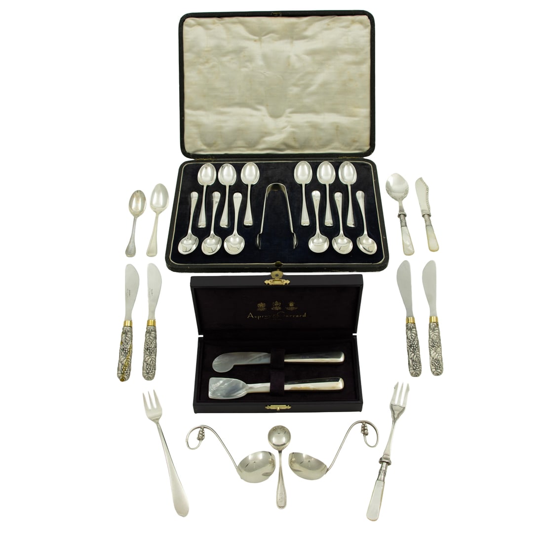 An Asprey & Garrard sterling handled caviar set with others (1 of 3)