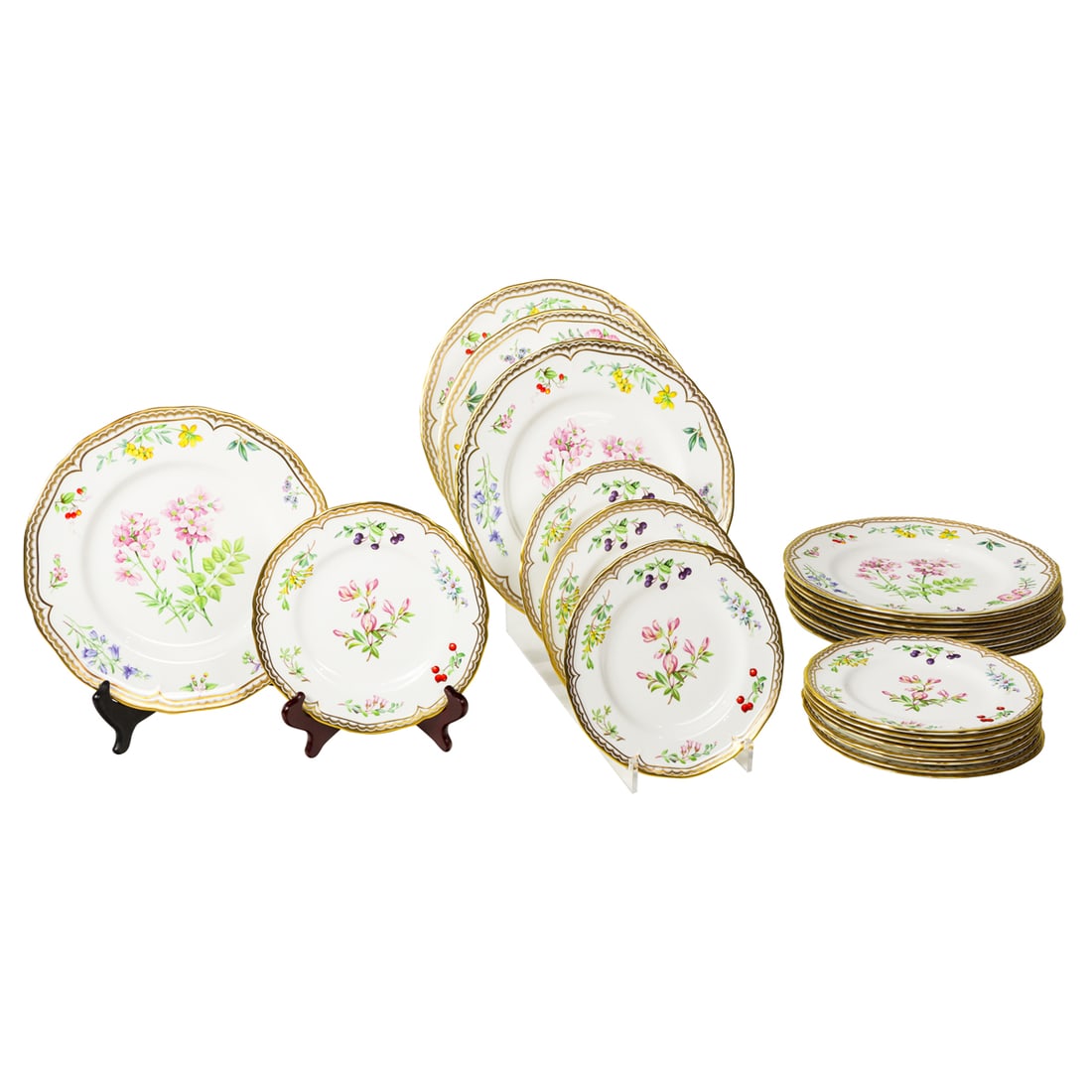 A set of twenty-four Royal Worcester porcelain botanical plates in the Sandringham pattern (1 of 6)
