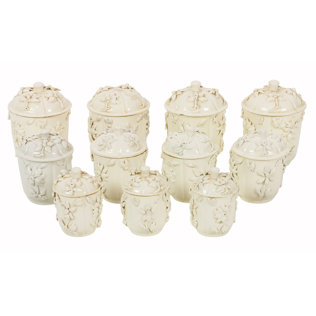 A graduated set of eleven Samson blanc de chine porcelain toilet jars in the St. Cloud style (1 of 5)