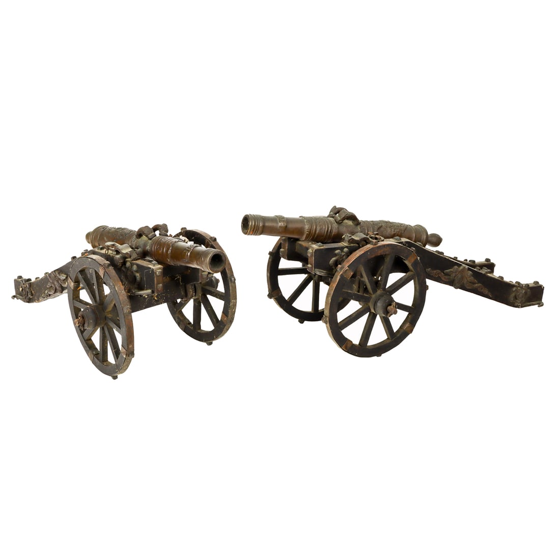 A pair of Baroque style patinated bronze mounted table cannons (1 of 4)