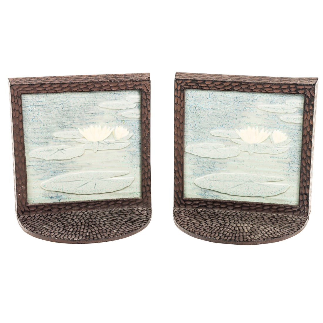 A pair of Arts and Crafts style cast iron and tile bookends (1 of 3)