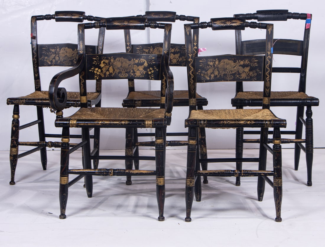 A set of five Hitchcock chairs with rush seats (1 of 5)