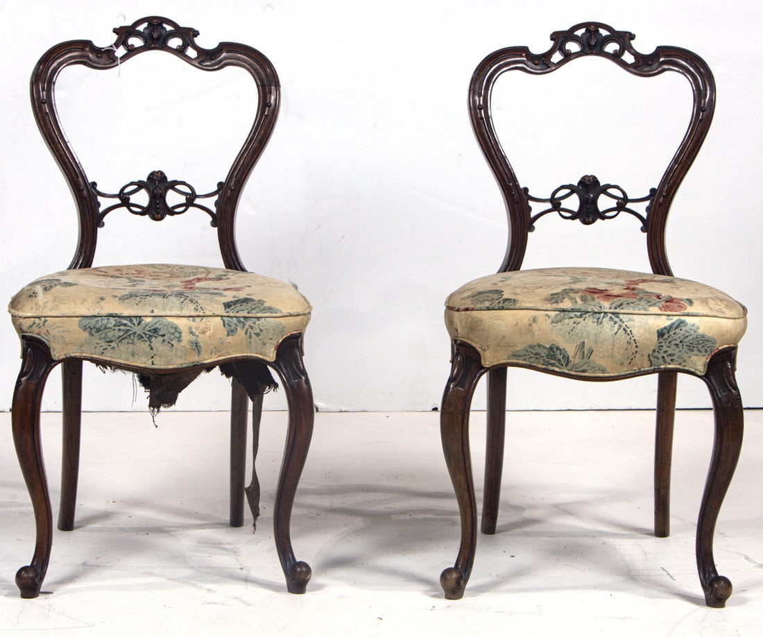 A pair of Rococo Revival balloon-back side chairs (1 of 3)