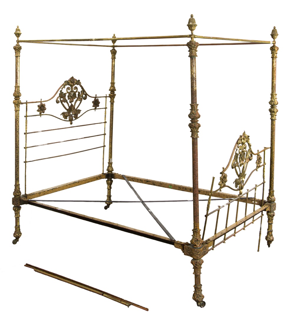A Victorian brass canopy bed, circa 1880 (1 of 5)