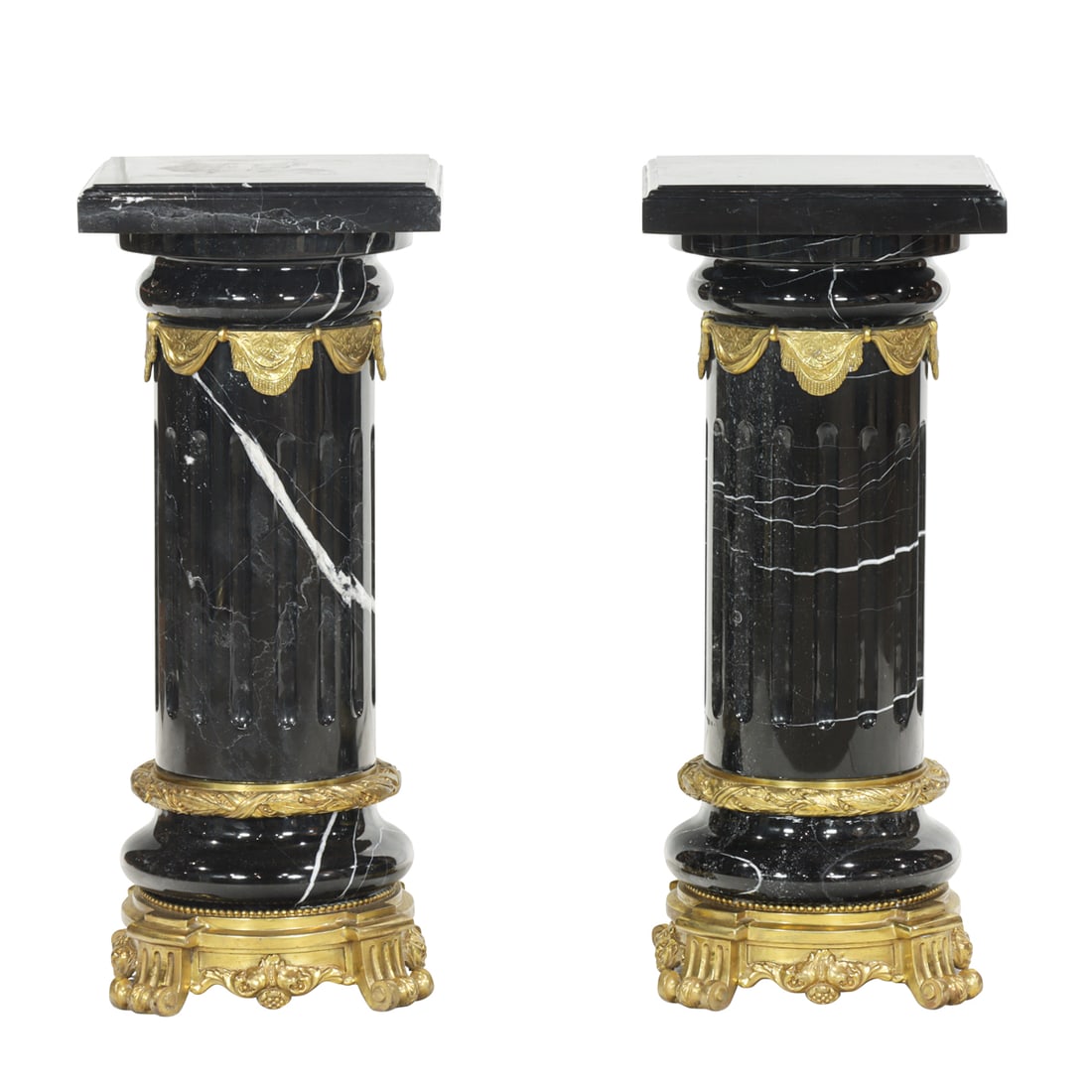 A pair of Louis XVI style gilt bronze mounted black marble pedestals (1 of 4)