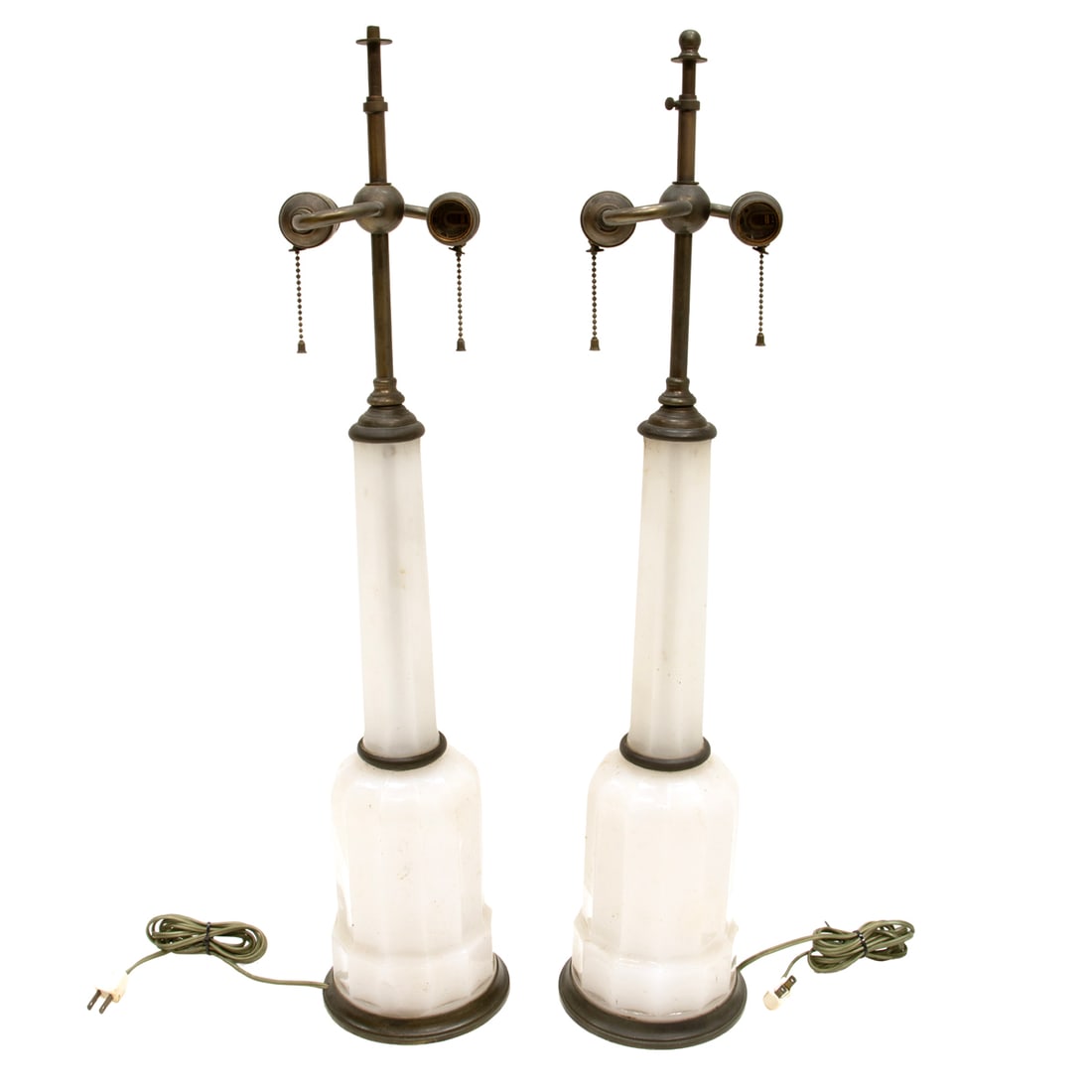 A pair of French white opaline glass table lamps (1 of 2)