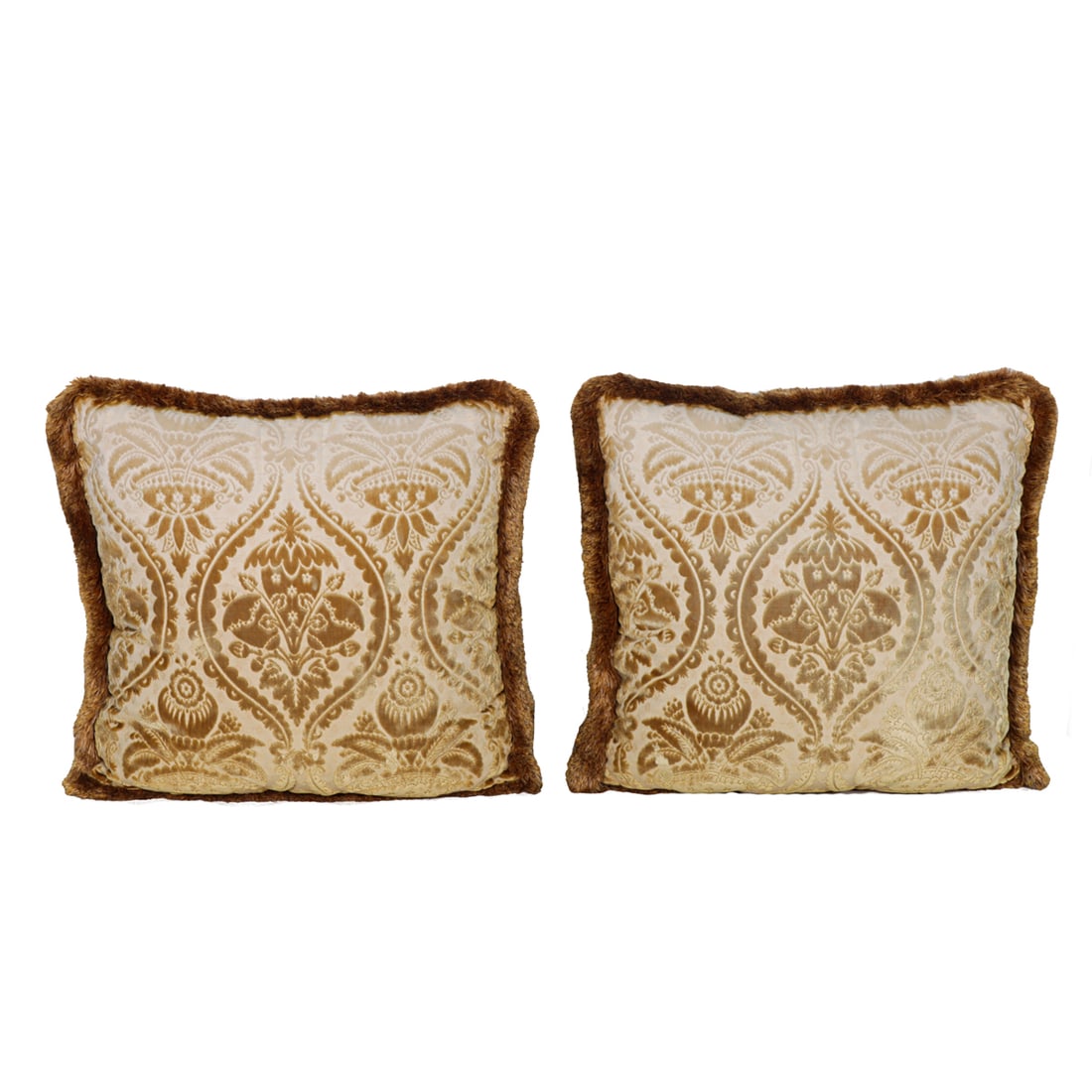 A pair of cut velvet throw pillows with fringe (1 of 3)