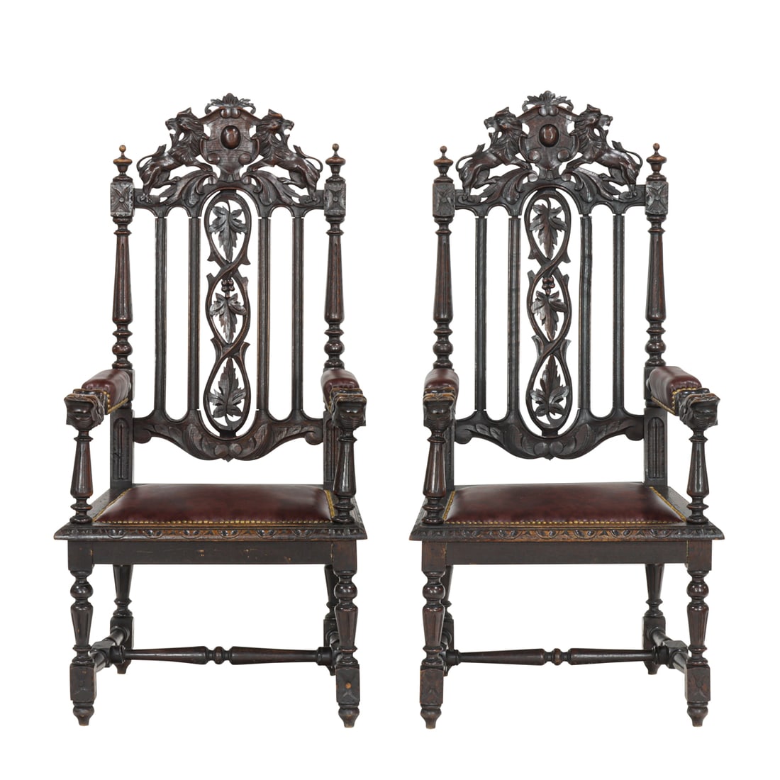 A pair of Renaissance Revival oak armchairs (1 of 4)