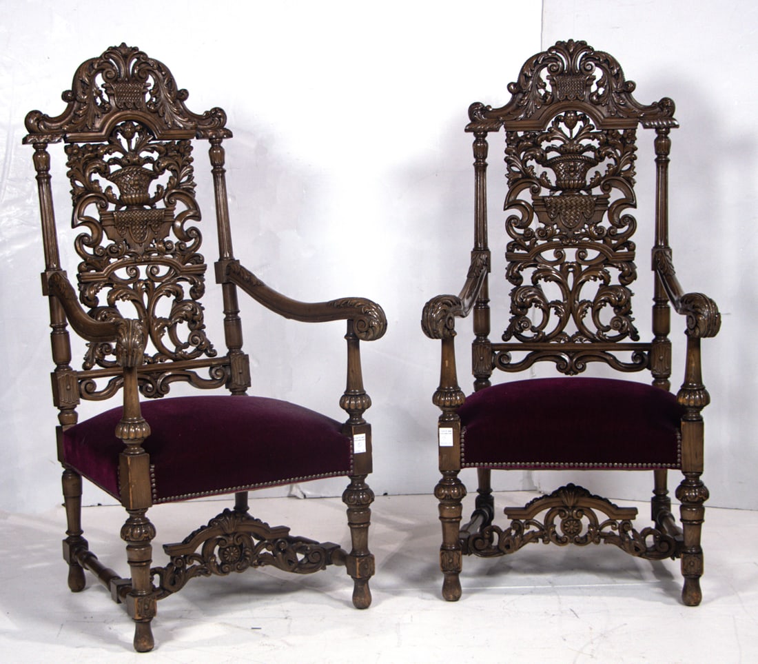 A pair of Renaissance Revival carved throne chairs (1 of 6)