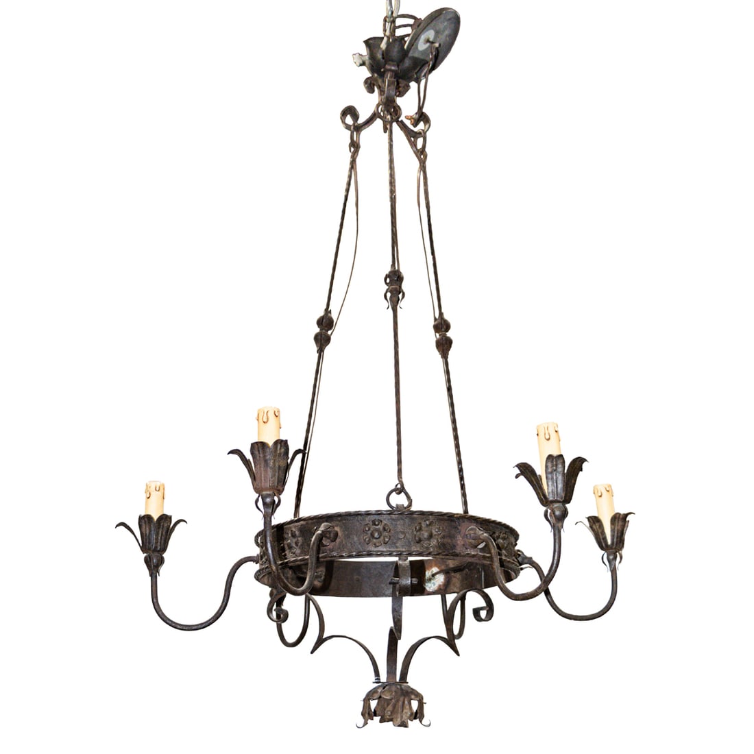 A Spanish Baroque style iron six light chandelier (1 of 4)