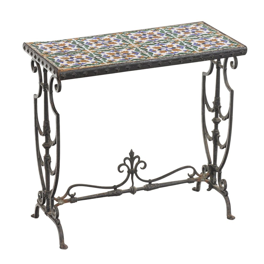 A Spanish Revival cast iron side table with tile top (1 of 4)