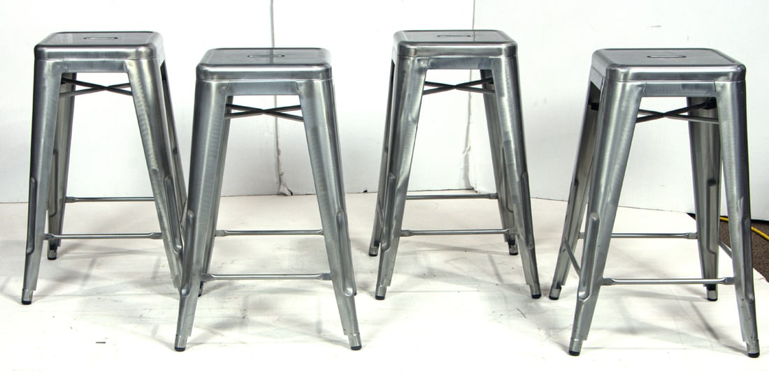A set of four Industrial galvanized counter stools (1 of 2)