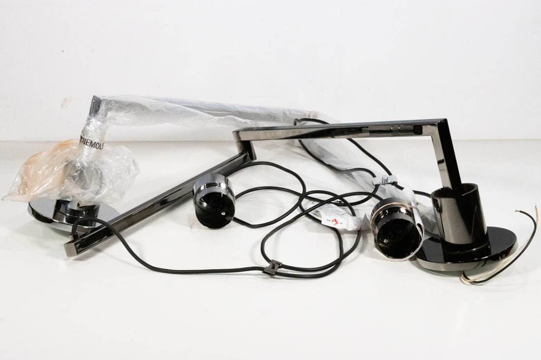 A pair of Nemo polished chrome 'AS41Z' body pendant lamps designed by Franco Albini (1 of 4)