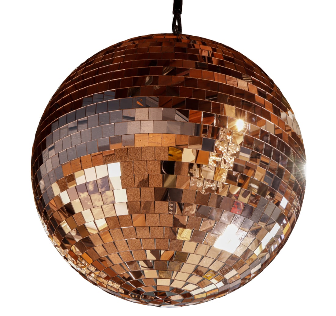 A large copper mirrored disco ball with spring base (1 of 3)