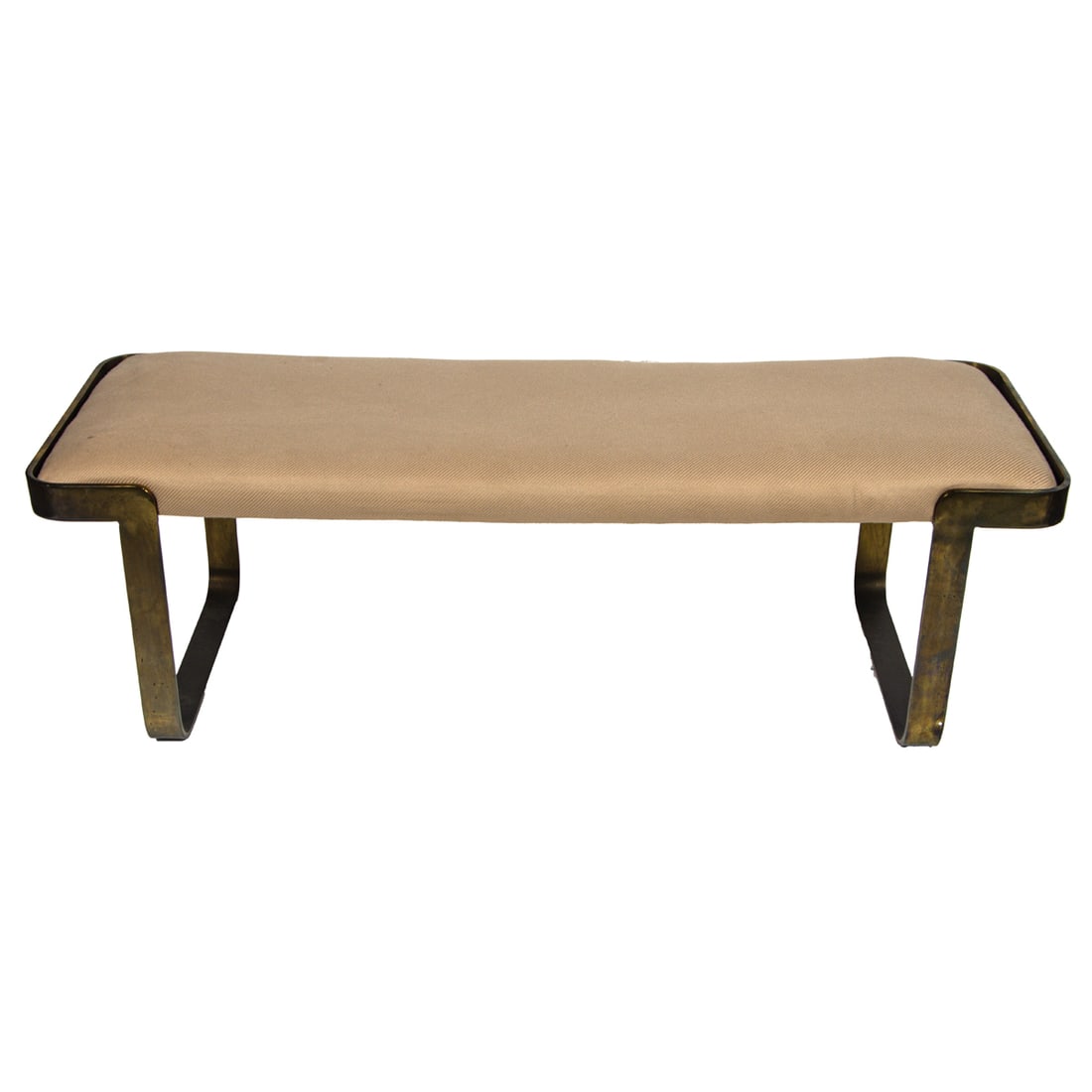 A Milo Baughmann style upholstered brass frame bench (1 of 4)