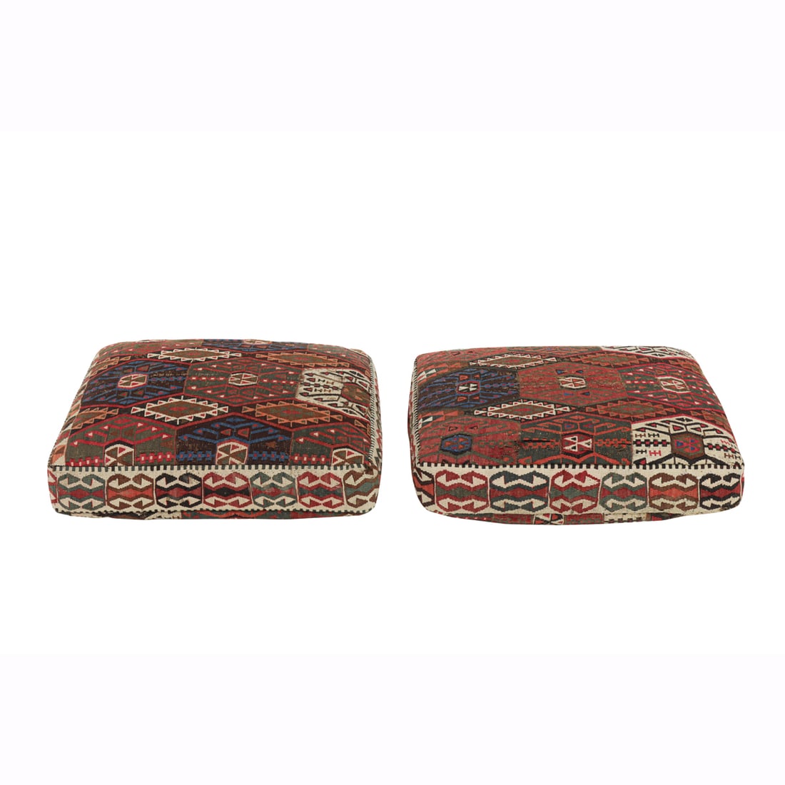 A pair of flat-weave wool kilim fragment floor cushions (1 of 4)