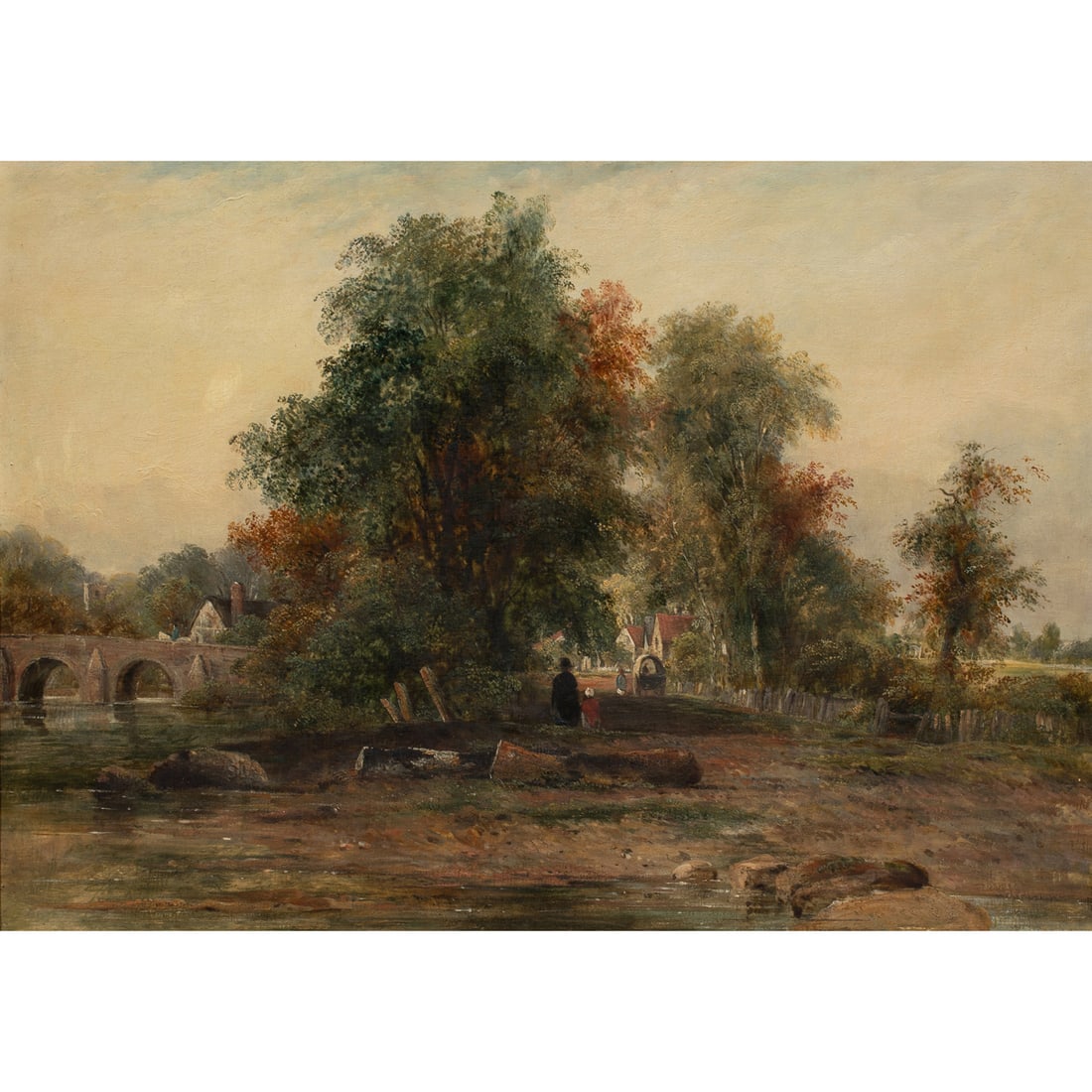 Painting, Frederick Waters Watts: Frederick Waters Watts (British, 1800-1862), The Road to the Village, oil on board, unsigned, board: 17"h x 24"w, overall (with frame): 25.25"h x 32"w