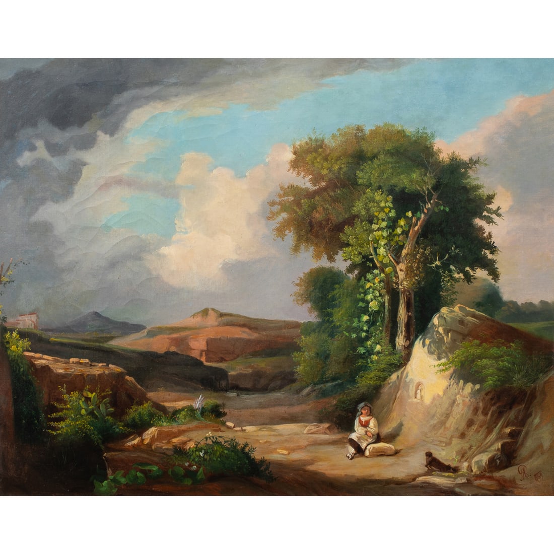 Painting, Circle of Karoly Marko: Circle of Karoly Marko (Hungarian, 1791-1860), Pastoral Scene with Young Girl, oil on canvas, initialed "A" lower right, certificate from Hungarian National Gallery affixed verso, canvas: 17.75"h x 21