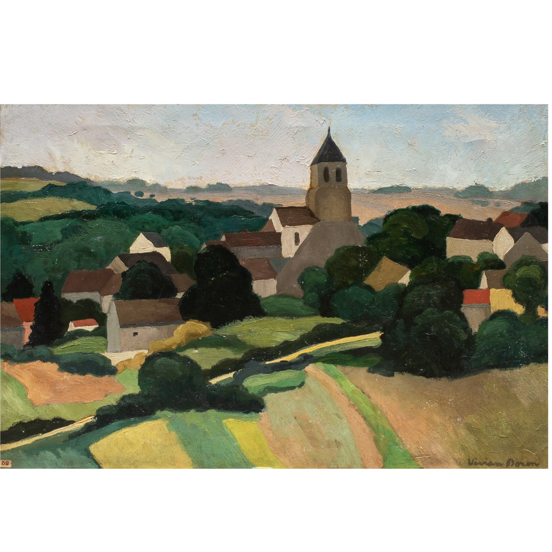 Painting, Vivian Browne Boron: Vivian Browne Boron (American, b. 1902), "A Summer Afternoon In Provence," c. 1940, oil on canvas, signed lower right, titled to label verso, canvas: 17.25"h x 25"w, overall (with frame): 21"h x