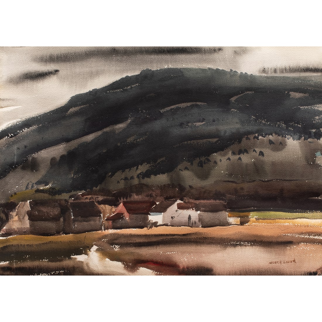 Watercolor, Maurice Logan: Maurice Logan (American, 1886-1977), Ranch in the Foothills, watercolor, signed lower right, sight: 19.5" x 28"w, overall (with frame): 28"h x 35.5"w