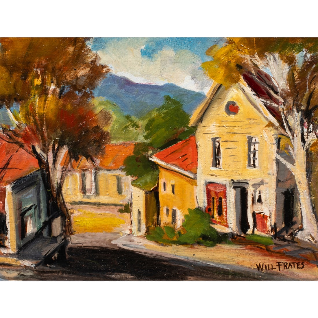 Painting, Will Frates: Will Frates (American, 1862-1962), Penryn, California, oil on board, signed lower right, sight: 9.5"h x 12.5"w, overall (with frame): 14"h x 17"w