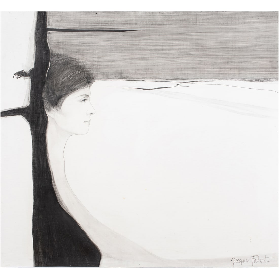 Painting, Jacques Fabert: Jacques Fabert (American/French, b. 1925), Untitled, oil on masonite, signed lower right, board: 25.5"h x 27.5"w, overall (with frame): 30.25"h x 33"w