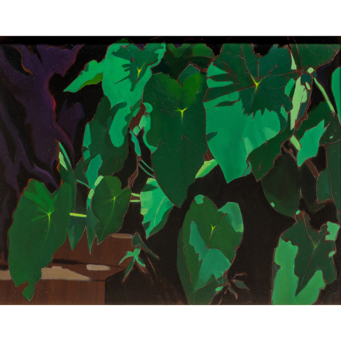 Painting, Alan McCorkle: Alan McCorkle (American, 1940-1995), "Moonlight Leaves," oil on canvas, signed and titled verso, canvas: 22"h x 28"w, overall (with frame): 27.5"h x 33.5"w. Note: McCorkle was a prolific painter of po