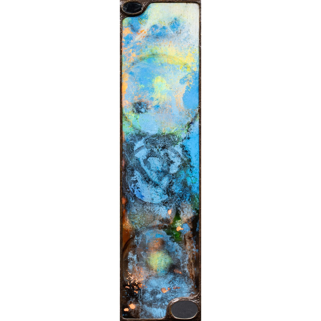 Mixed Media, William Rhodes: William Rhodes (American, b. 1966), "Neptune In Pisces" from Astrology Series, 2015, acrylic, glass and handcraved wood, 48"h x 12"w, overall (with frame): 51.25"h x 15.25"w