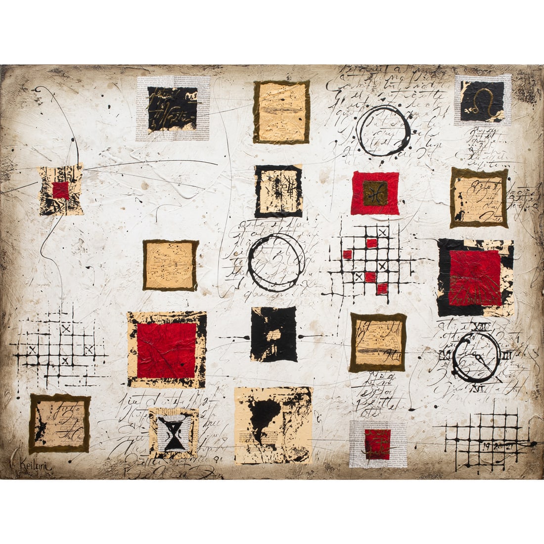 Painting, Anita Keilani: Anita Keilani (20th/21st century), "Tres Pres de l'Horizon," mixed media on canvas, signed lower left, signed, titled, and dedicated verso, canvas: 33.5"h x 44.5"w, overall (with frame): 38"h x 49"w