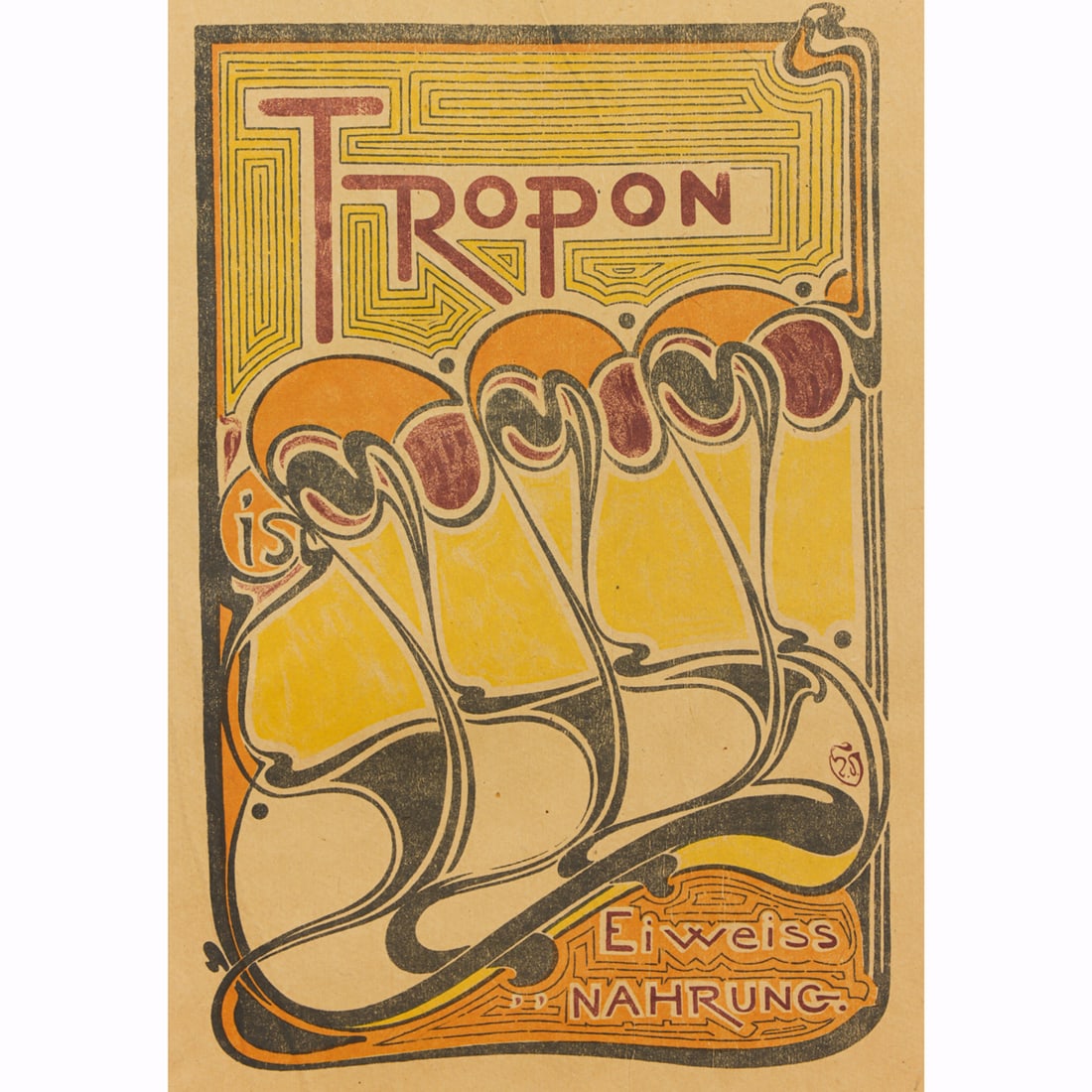 Print, Henry Clemens van de Velde: Henry Clemens van de Velde (Belgian, 1863-1957), "Tropon - Eiweiss Nahrung," 1898, lithograph, sheet: 14.25"h x 11"w, overall (with mat, unframed): 19"h x 14"w