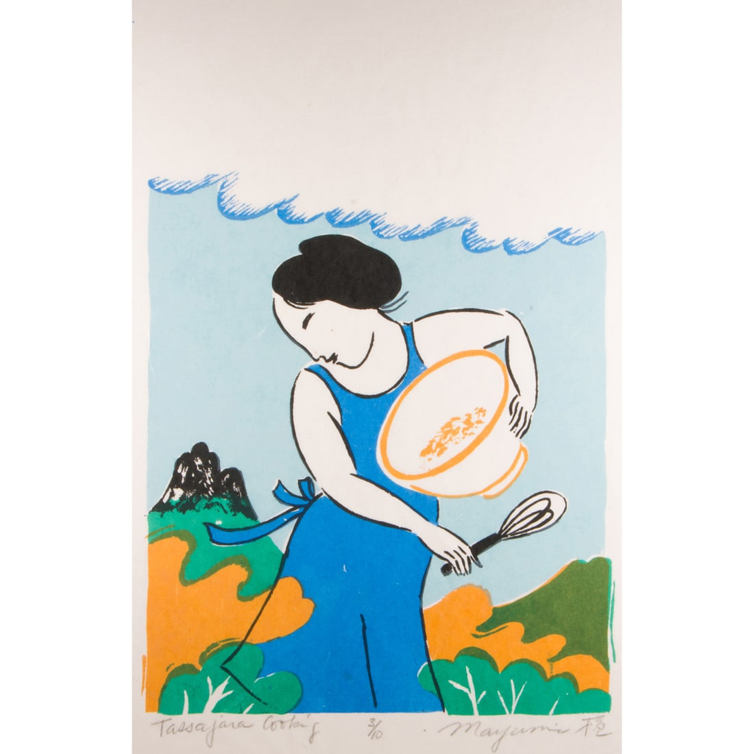 Print, Mayumi Oda: Mayumi Oda (Japanese, b. 1941), "Tassajara Cooking," serigraph, pencil signed lower right, titled lower left, edition 3/10, image: 14.25"h x 12.5"w, sheet (unframed): 25"h x 18.5"w, overall (with mat)