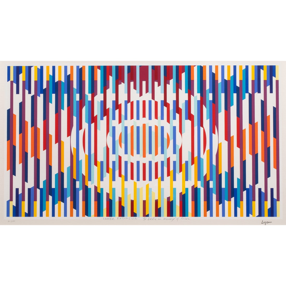 Print, Yaacov Agam: Yaacov Agam (Israeli, b. 1928), "Inner Expansion," screenprint, pencil signed lower right, edition 60/180, image: 12.25"h x 21.75"w, overall (with frame): 20.25"h x 29.75"w