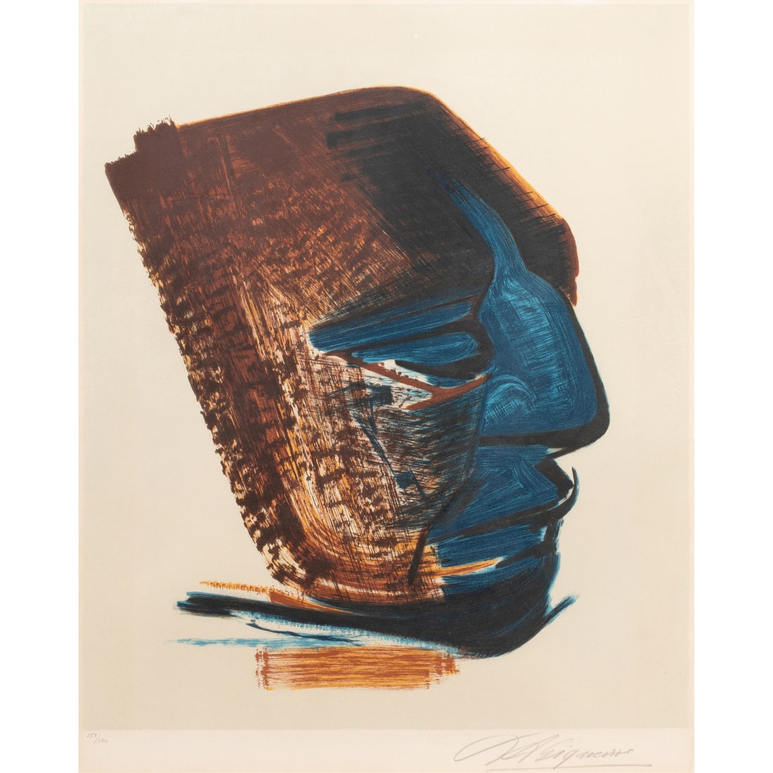 Print, David Alfaro Siqueiros: David Alfaro Siqueiros (Mexican, 1896-1974), "The Mask," lithograph, pencil signed lower right, edition 159/250, sight: 24"h x 19"w, overall (with frame): 33.5"h x 28"w