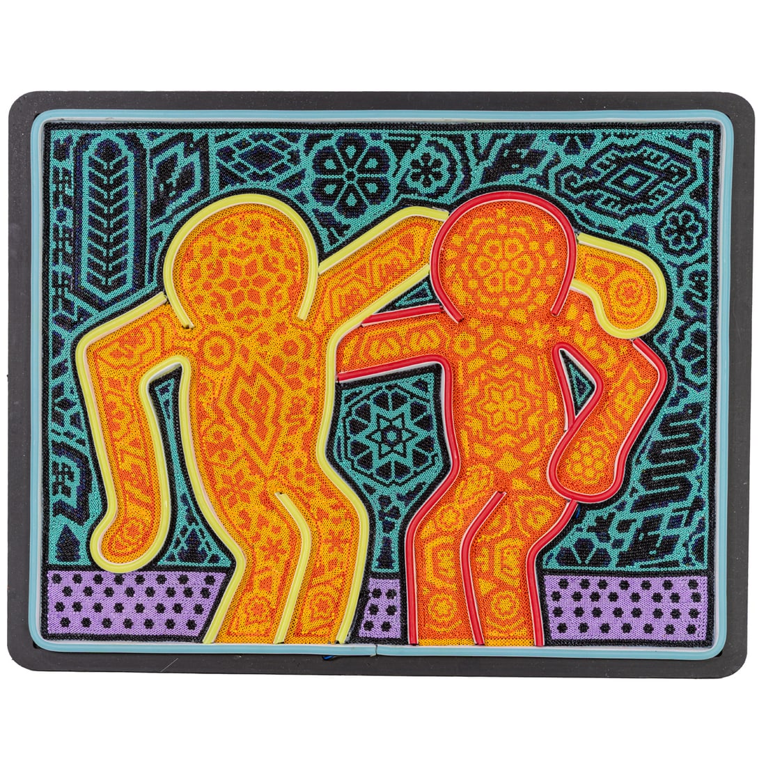 LED Sculpture, CHROMA (Rick Wolfryd): CHROMA (Rick Wolfryd) (American, b. 1953), "Best Buddies," 2025, color beaded 2D LED sculpture in the Huichol style, signed, titled, and dated verso, TP aside from edition of 100, beaded in