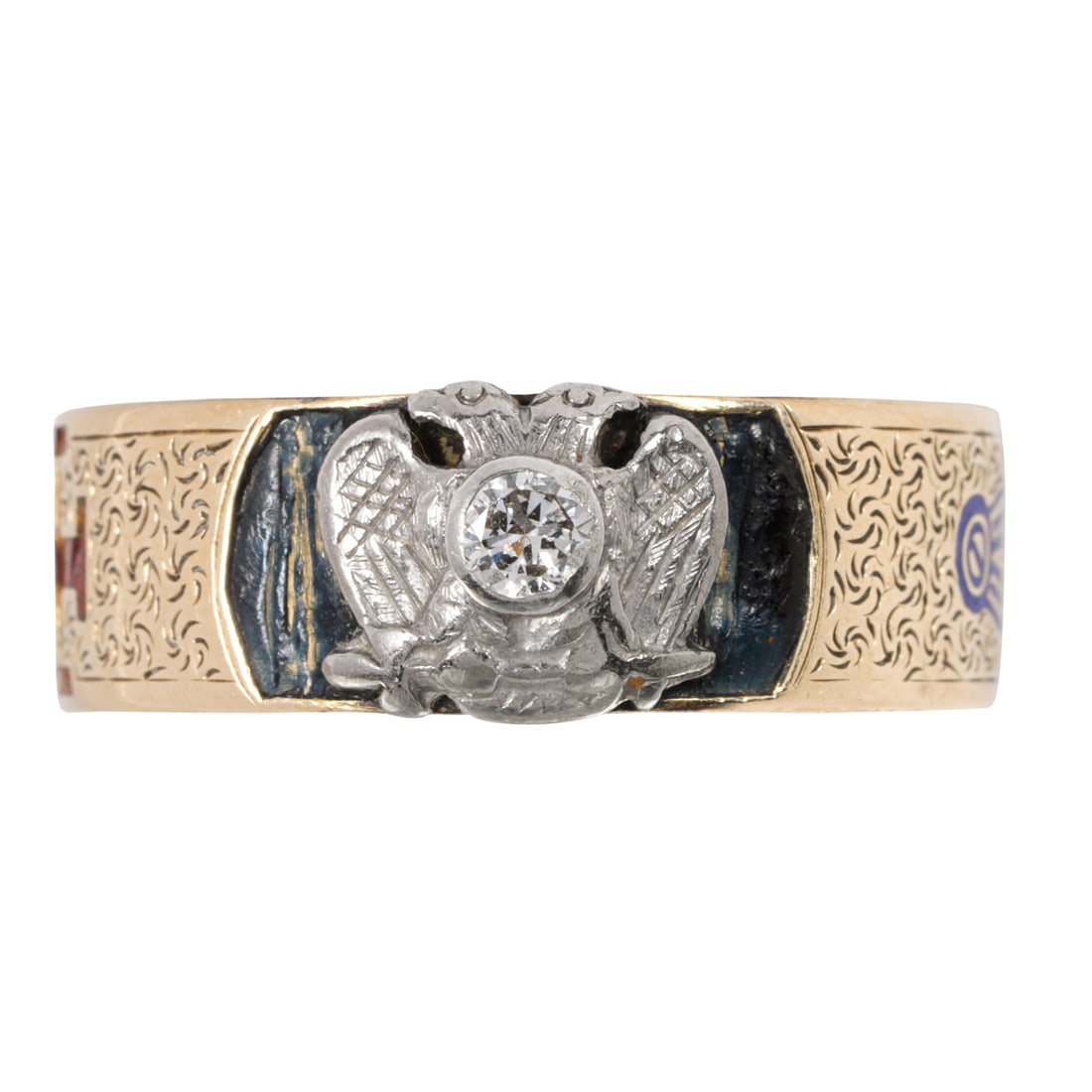 A diamond, enamel, and 14k gold Masonic ring (1 of 2)