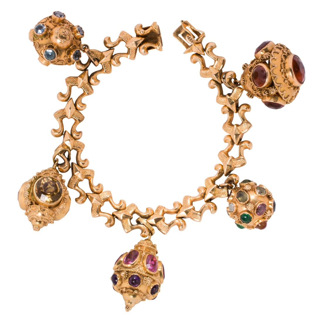 A multi-gem and 18k gold over-sized charm bracelet (1 of 2)