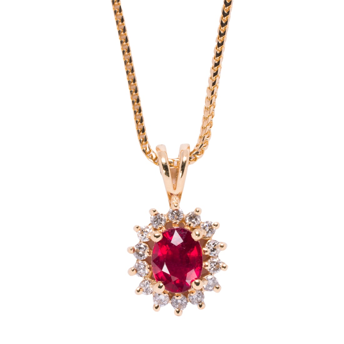 A ruby, diamond, and 14k gold pendant necklace (1 of 2)